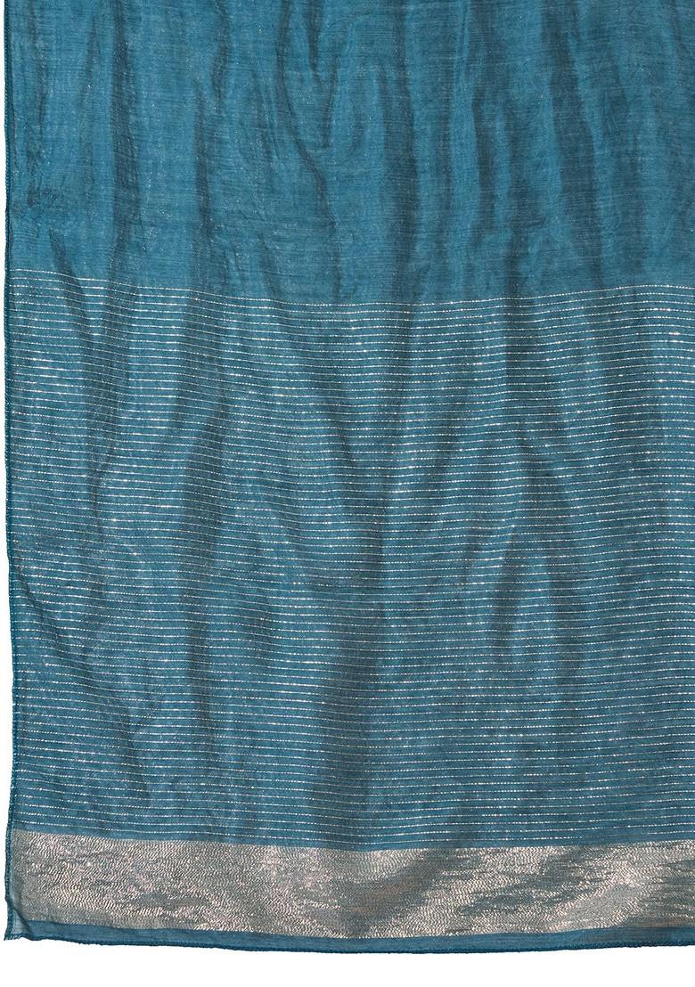 Teal Woven Poly Blend Kurta Set