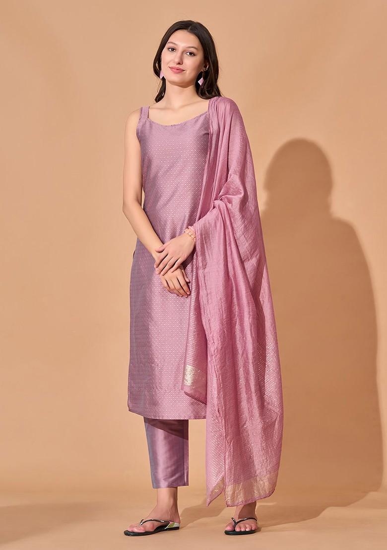 Lavender Woven Poly Blend Kurta Set