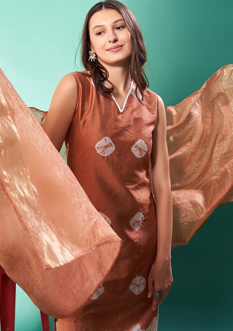 Brown Tie And Dye Silk Kurta Set