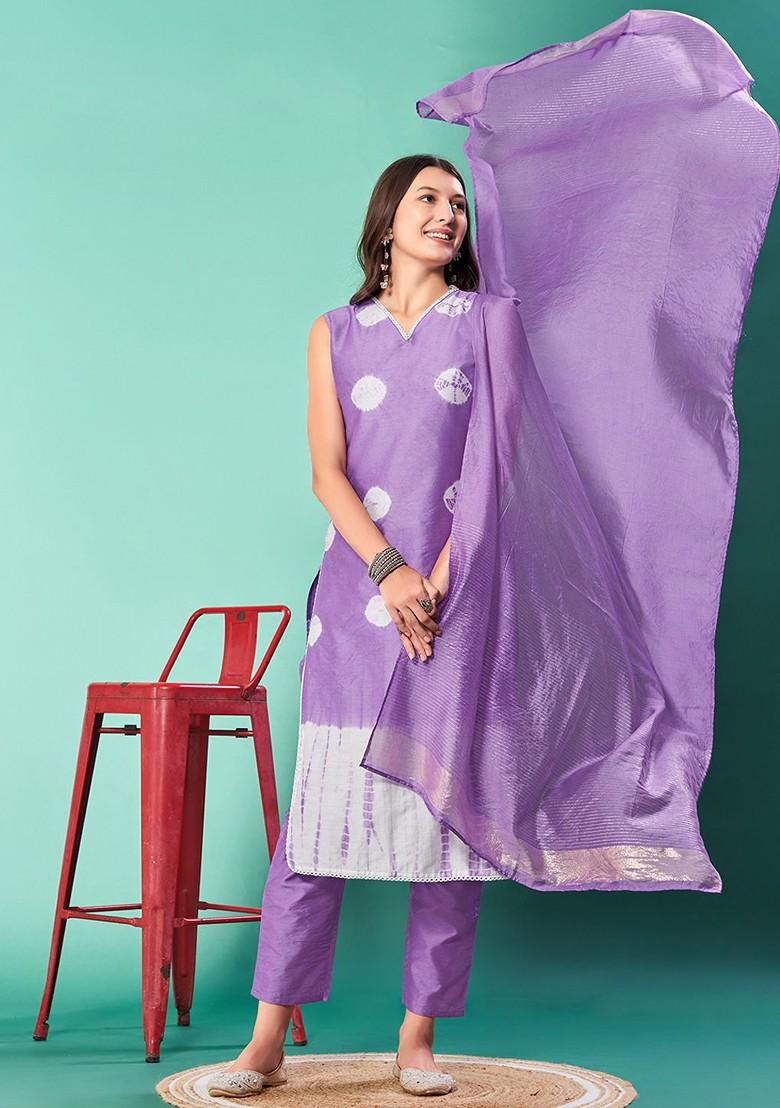 Lavender Tie And Dye Silk Kurta Set