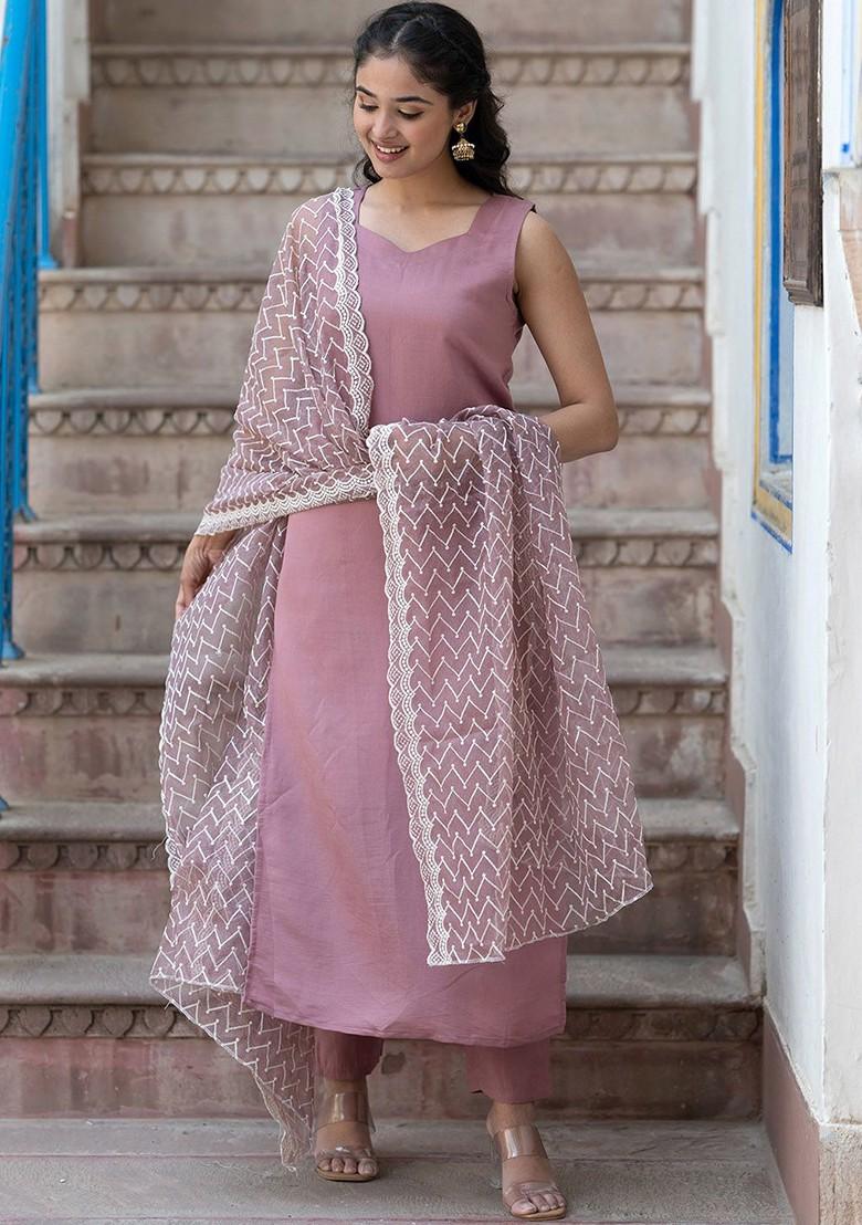 Pink Solid Silk Kurta Set