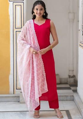Fuchsia Solid Silk Kurta Set