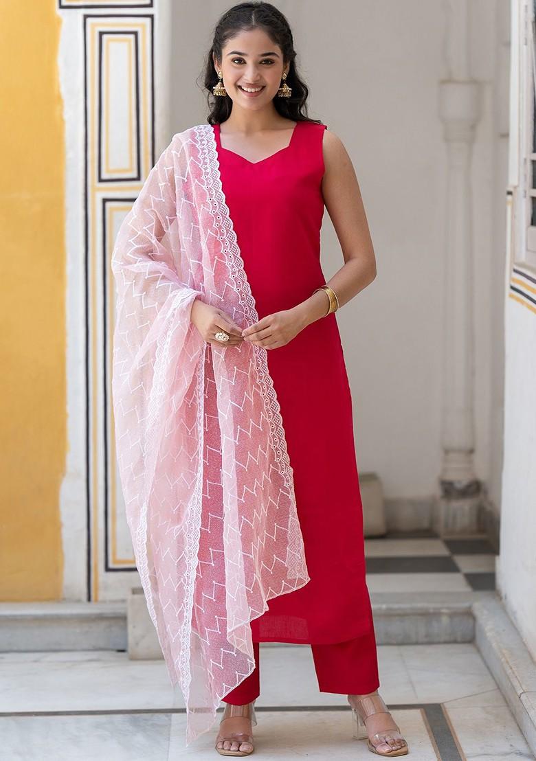 Fuchsia Solid Silk Kurta Set