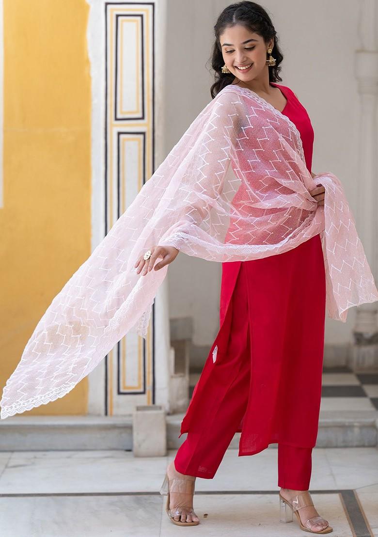 Fuchsia Solid Silk Kurta Set