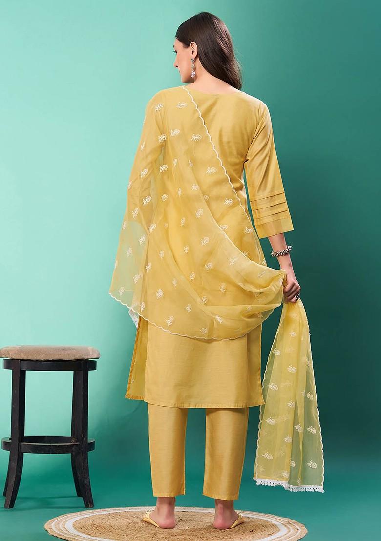 Yellow Embroidered Chanderi Kurta Set