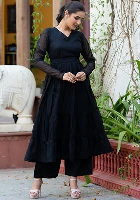 Black Woven Georgette Kurta Set