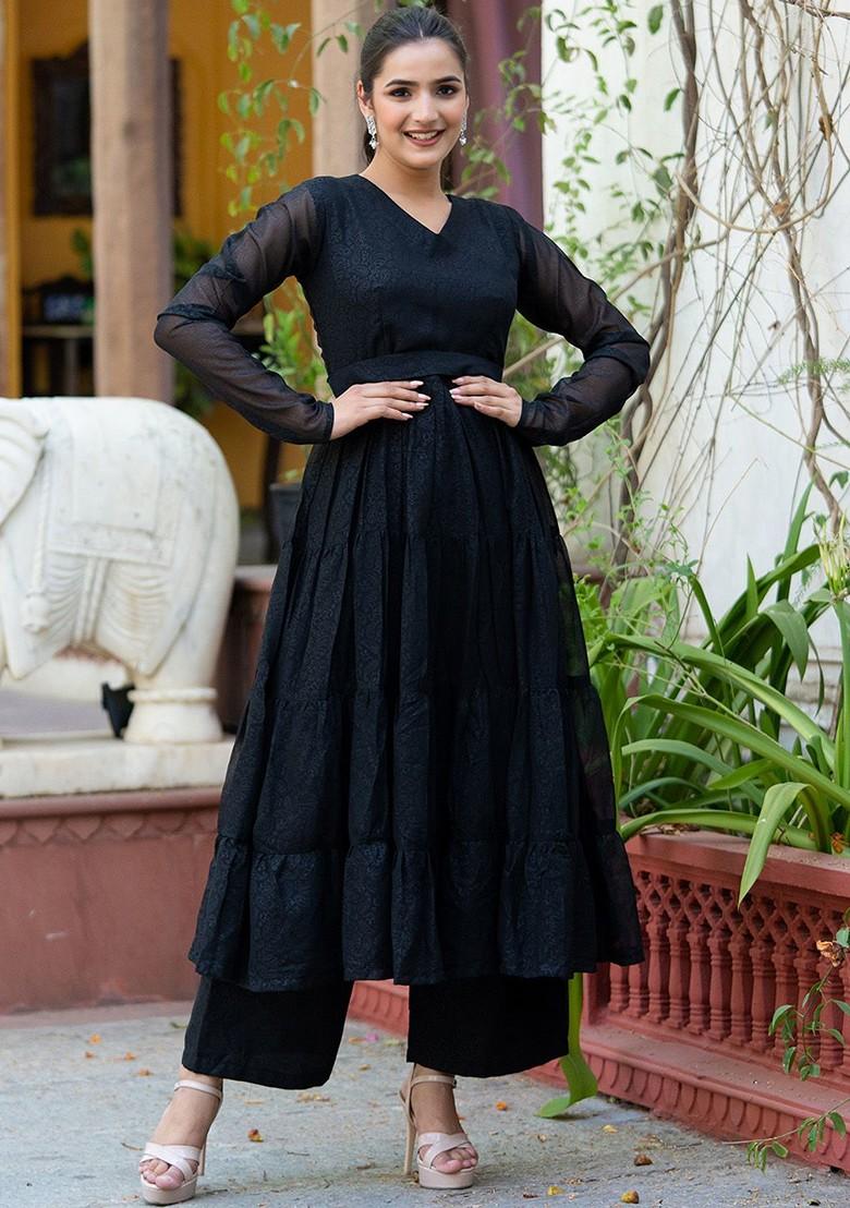 Black Woven Georgette Kurta Set