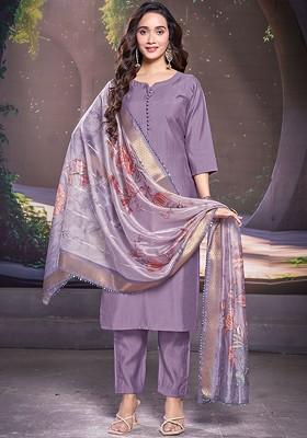 Lavender Solid Poly Blend Kurta Set