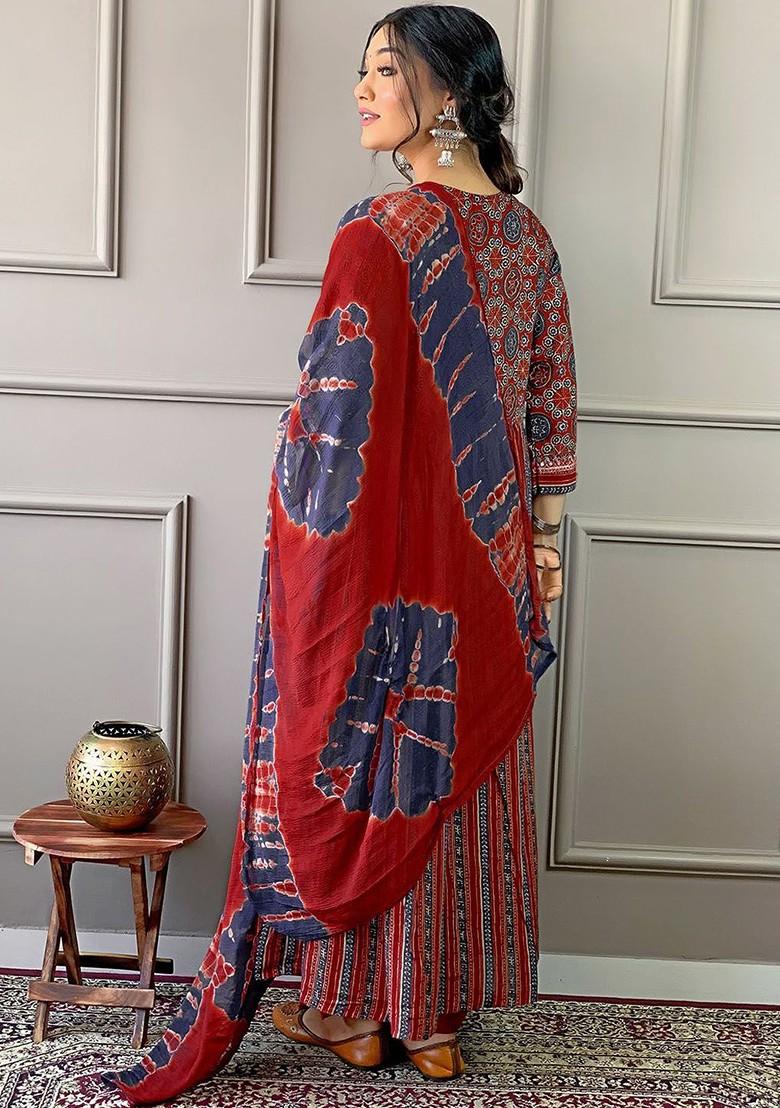 Maroon Floral Print Cotton Kurta Set