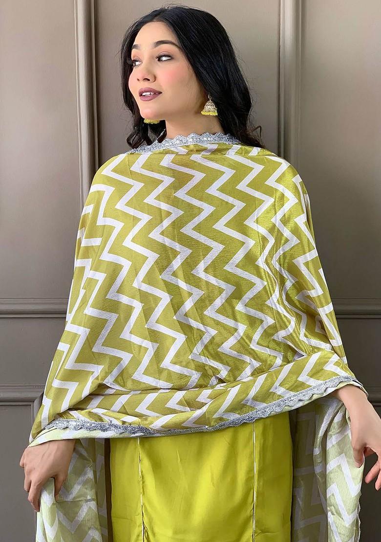 Lime Green Embroidered Poly Blend Kurta Set