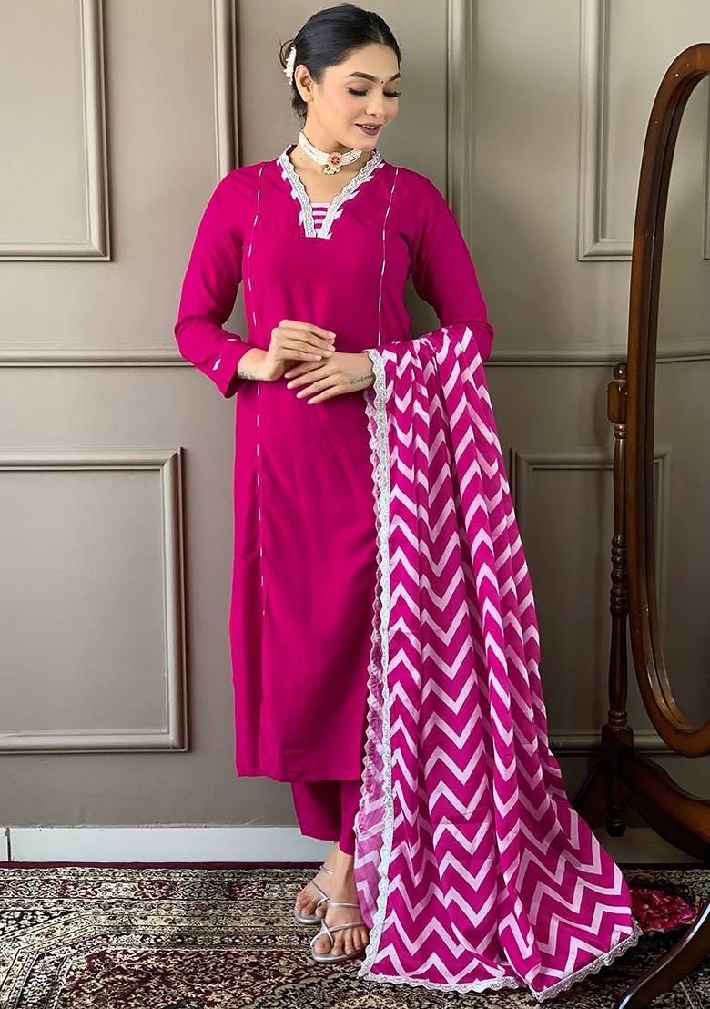 Pink Embroidered Poly Blend Kurta Set