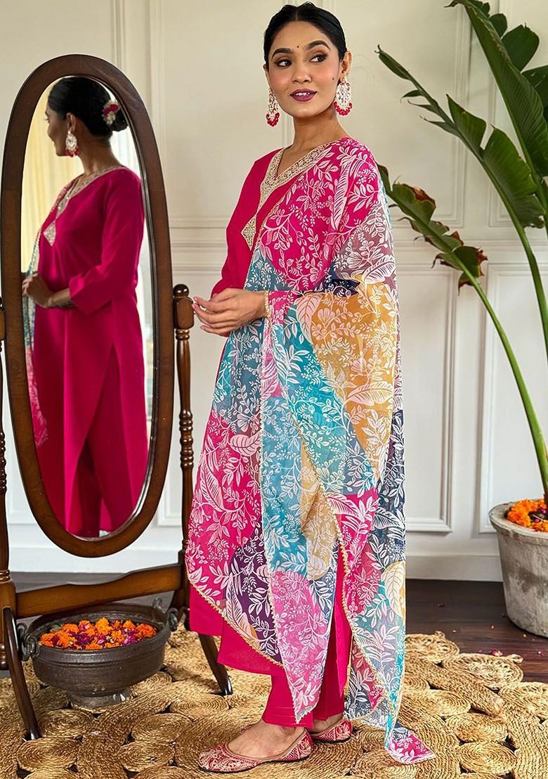 Red Solid Chanderi Kurta Set