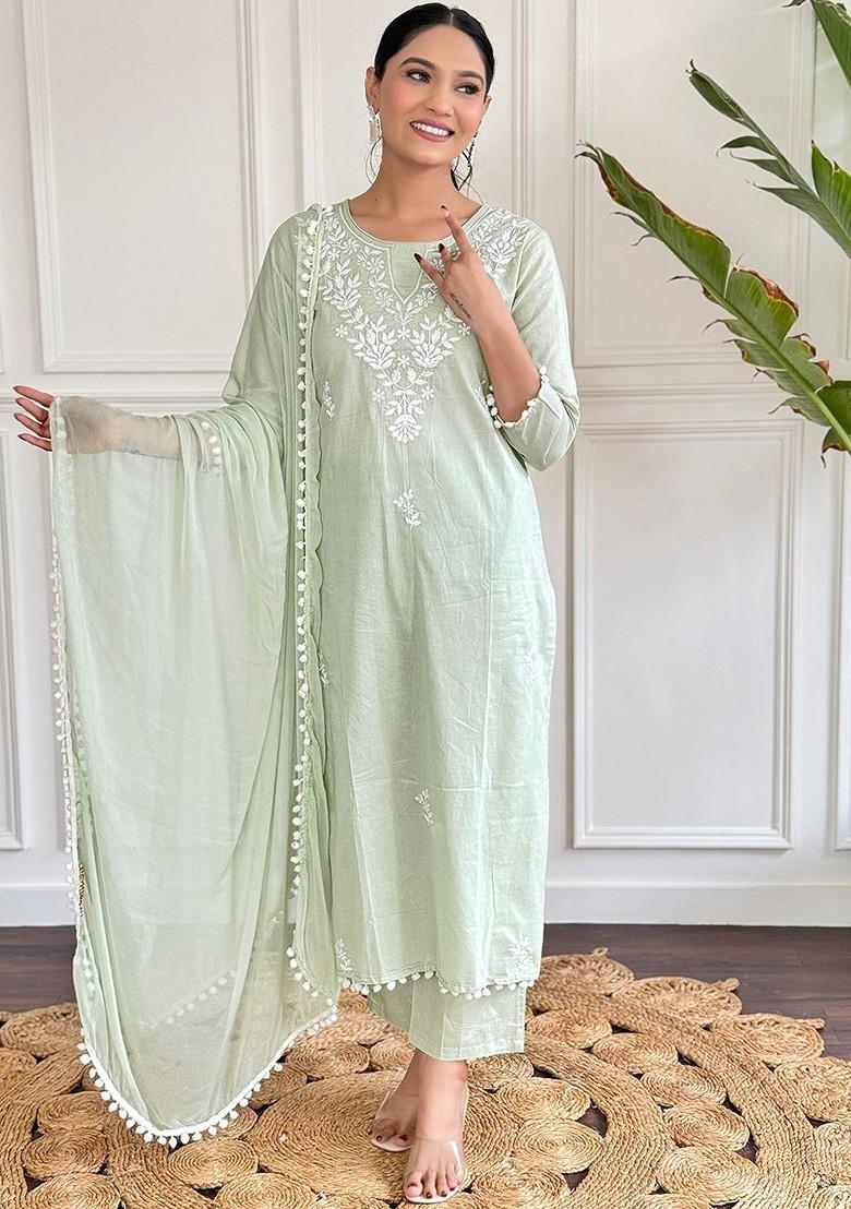 Green Floral Print Cotton Kurta Set