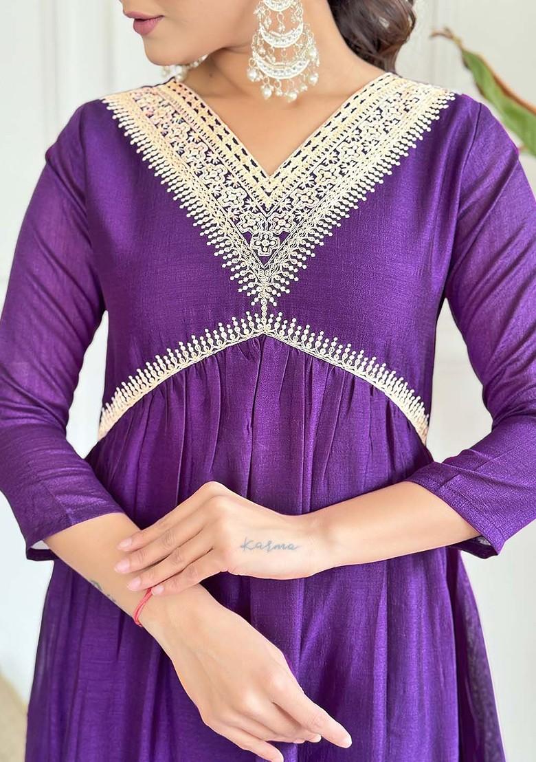 Purple Solid Poly Blend Kurta Set