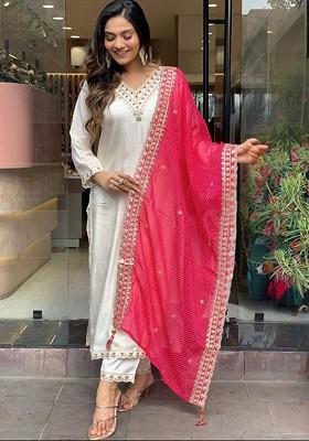 Red Embroidered Chanderi Kurta Set