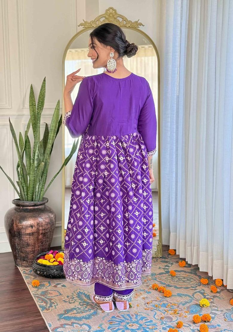 Purple Embroidered Chanderi Kurta Set