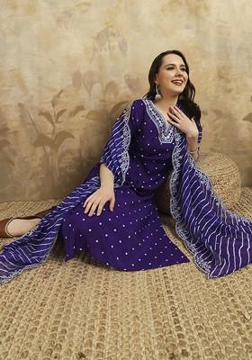 Purple Embroidered Chanderi Kurta Set