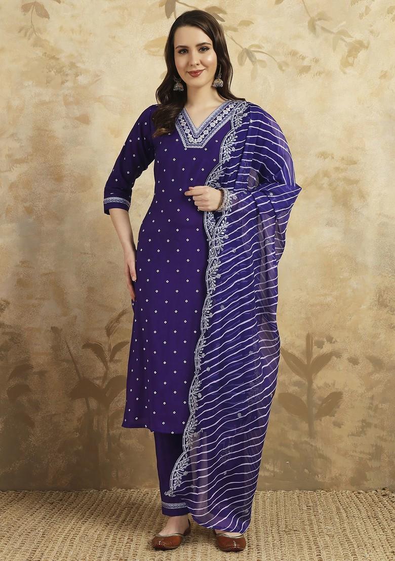 Purple Embroidered Chanderi Kurta Set
