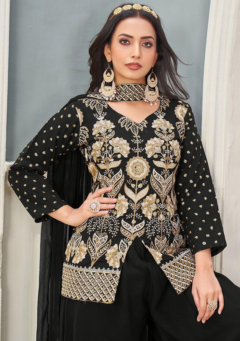 Black Embroidered Georgette Kurta Set