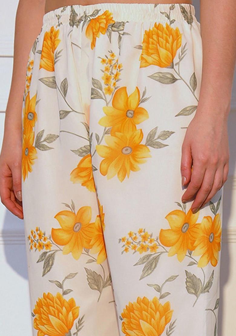 Yellow Floral Print Poly Blend Kurta Set