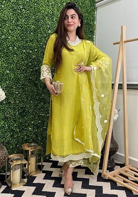 Yellow Embroidered Chanderi Kurta Set