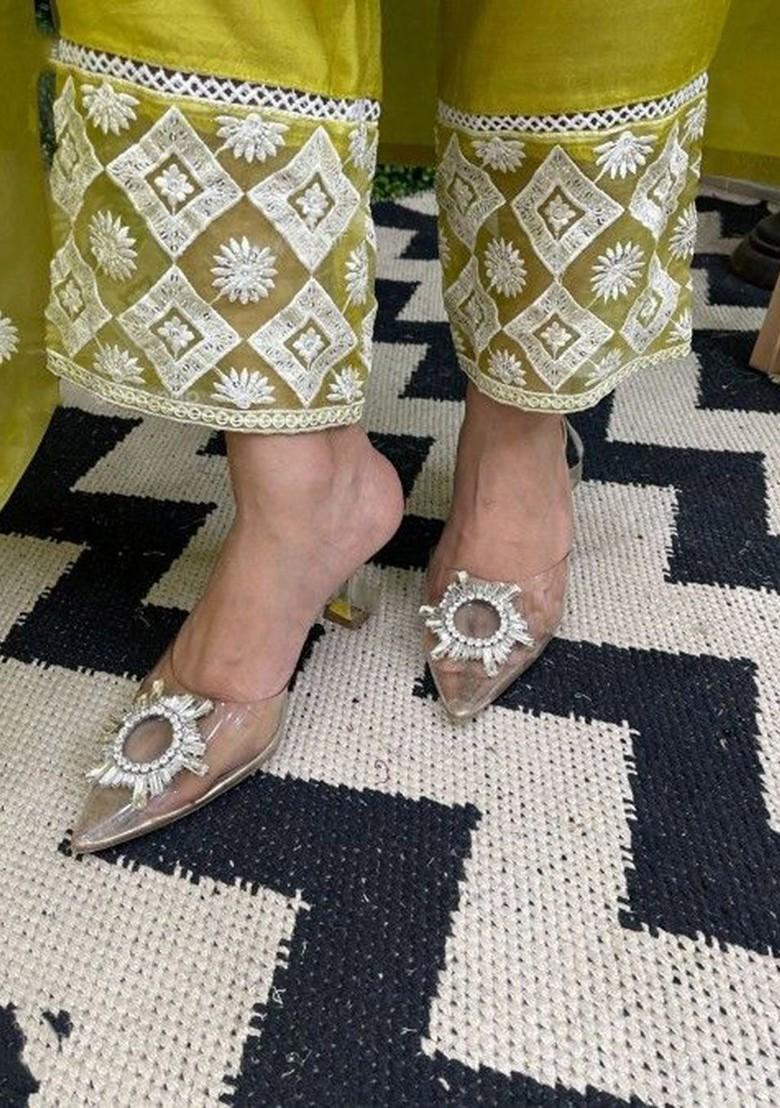 Yellow Embroidered Chanderi Kurta Set