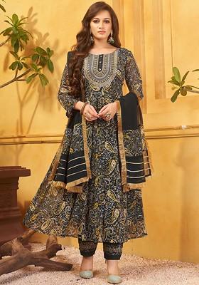 Green Paisley print Poly Blend Kurta Set