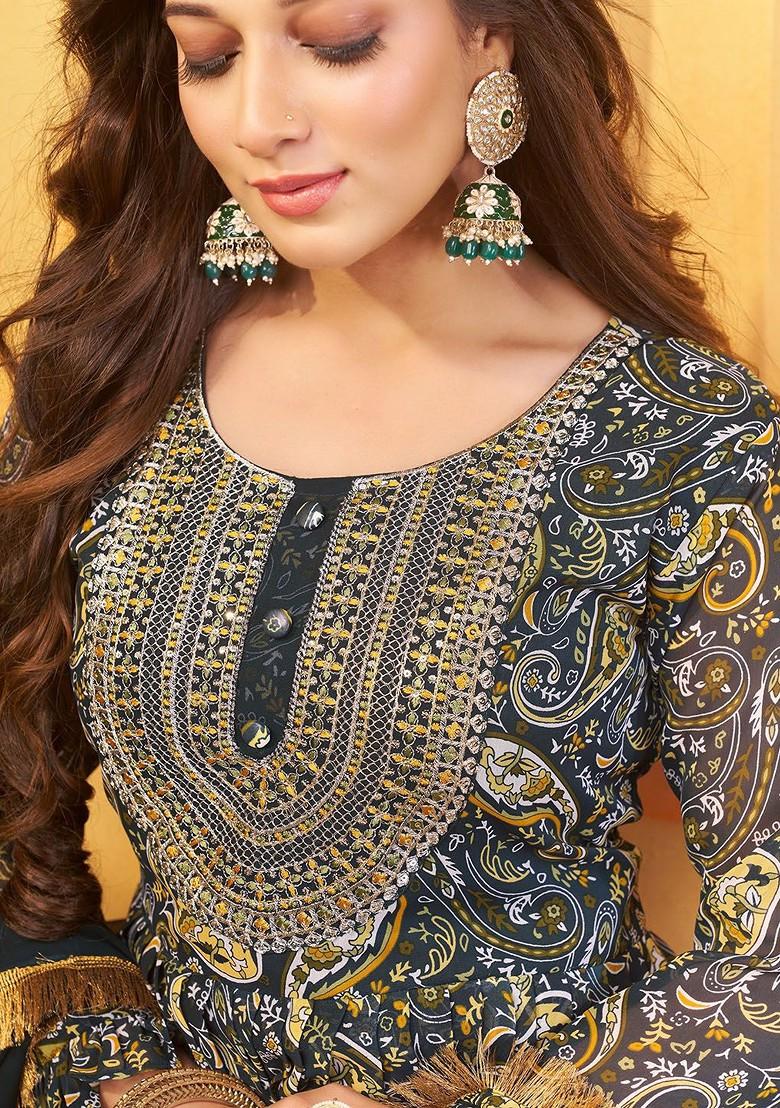 Green Paisley print Poly Blend Kurta Set