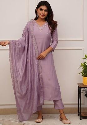 Lavender Embroidered Chanderi Kurta Set