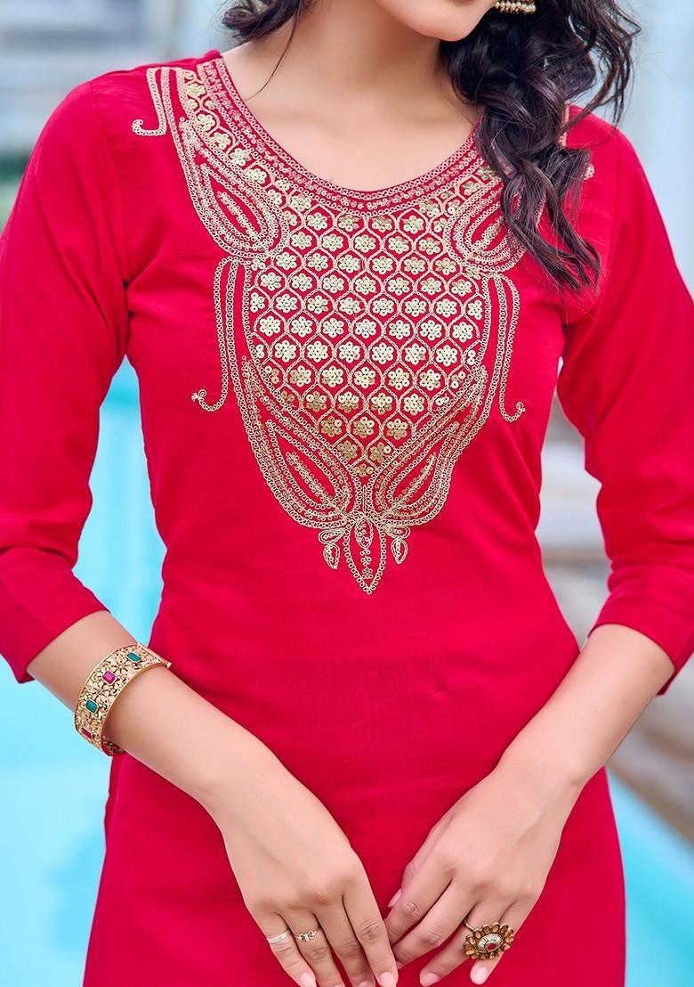 Fuchsia Floral Print Poly Blend Kurta Set