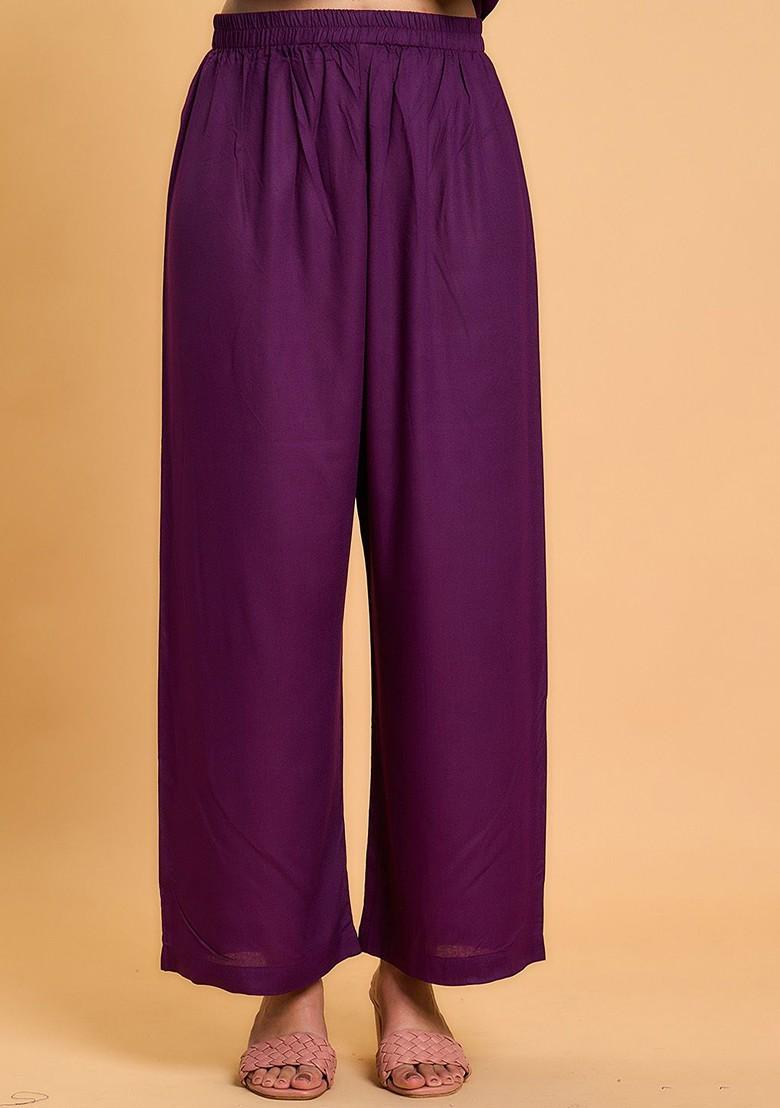 Purple Embroidered Poly Blend Kurta Set