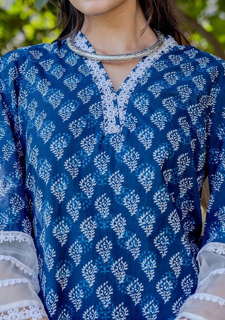 Blue Printed Cotton Fusion Set
