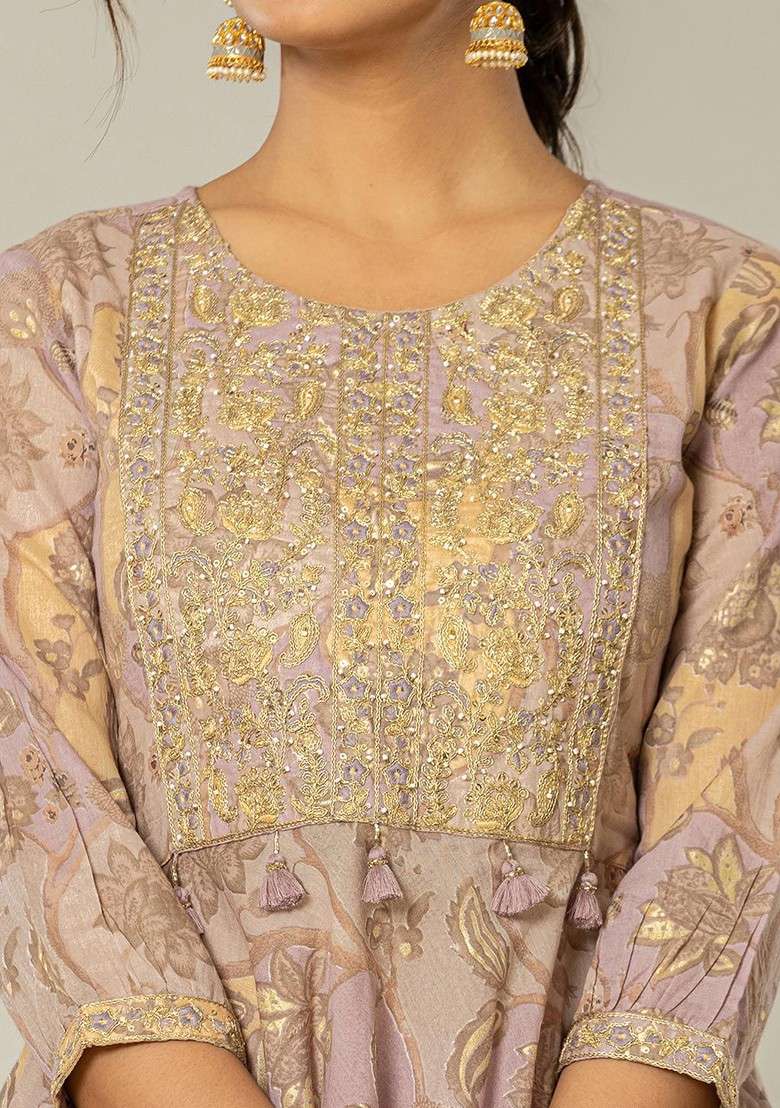Purple Embroidered Cotton Punjabi Suit - Indya