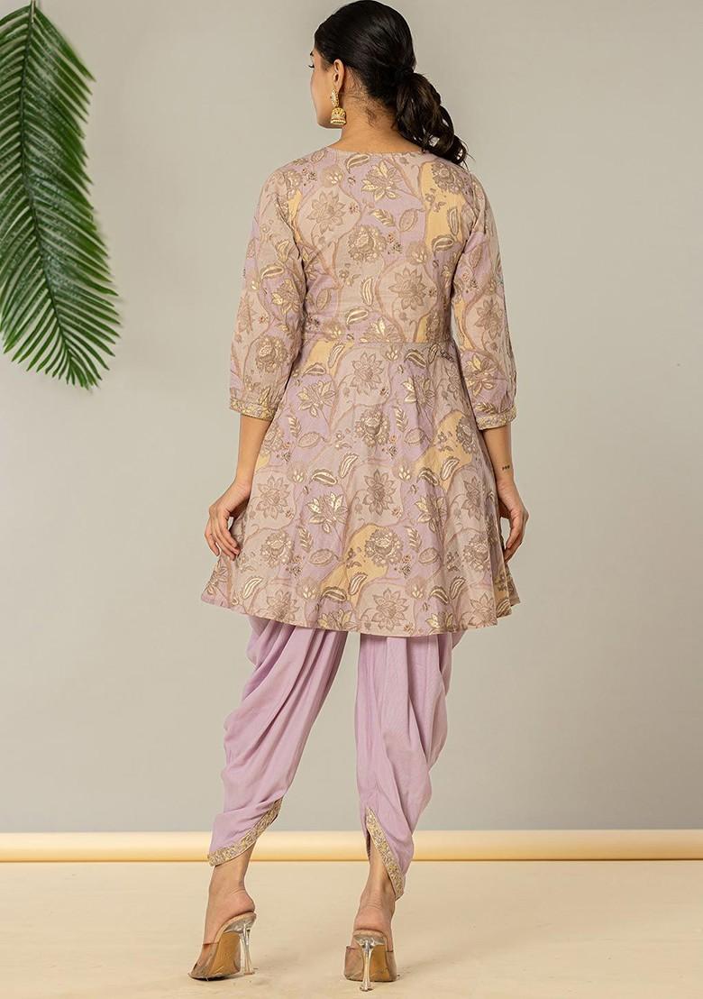 Purple Floral Print Cotton Kurta Set