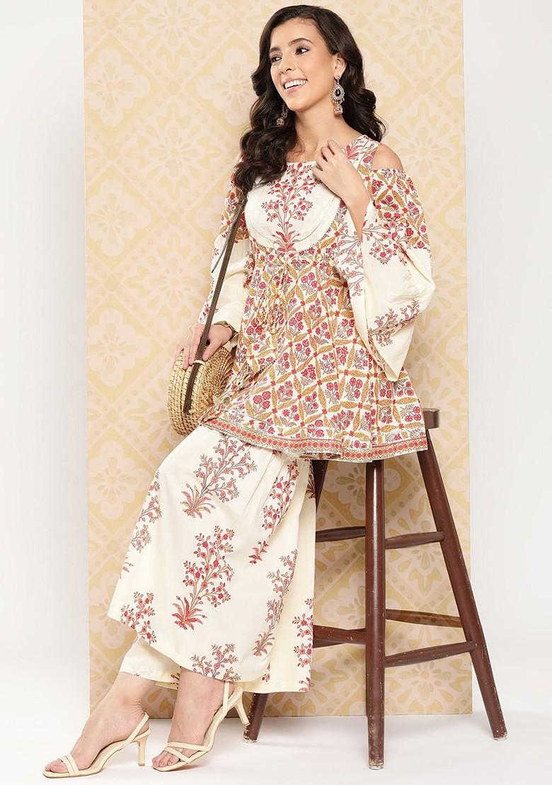 Cream Printed Cotton Fusion Set