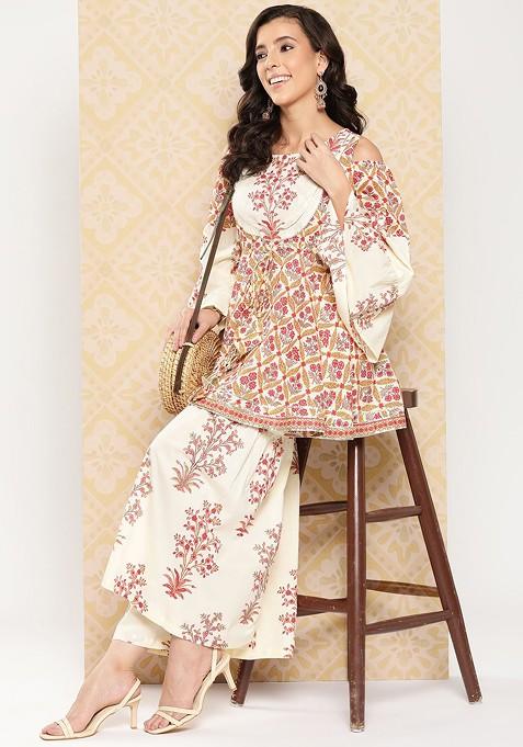 Cream Printed Cotton Fusion Set