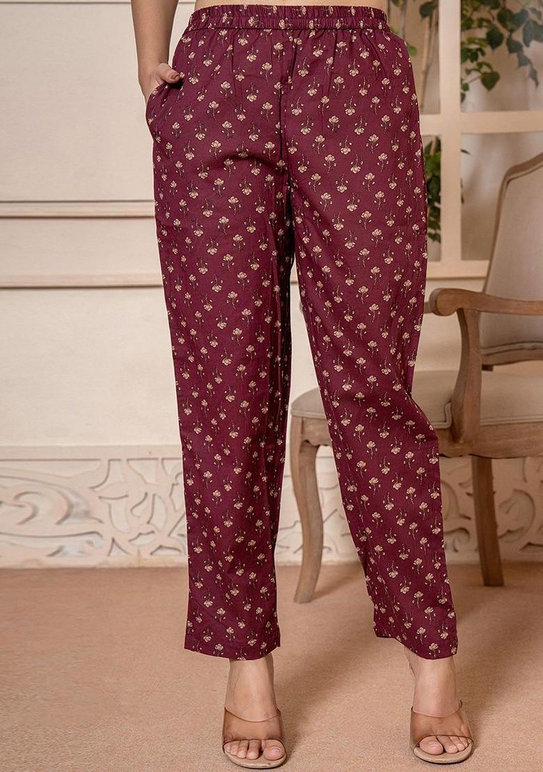 Burgundy Floral Print Cotton Kurta Set