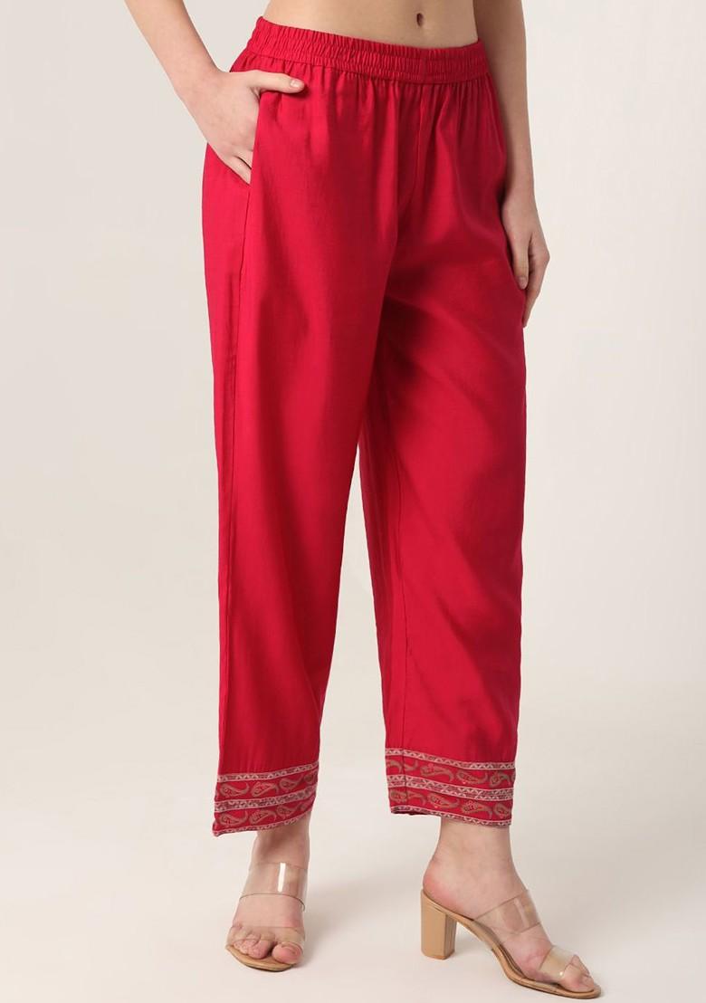 Red Printed Poly Blend Kurta Set