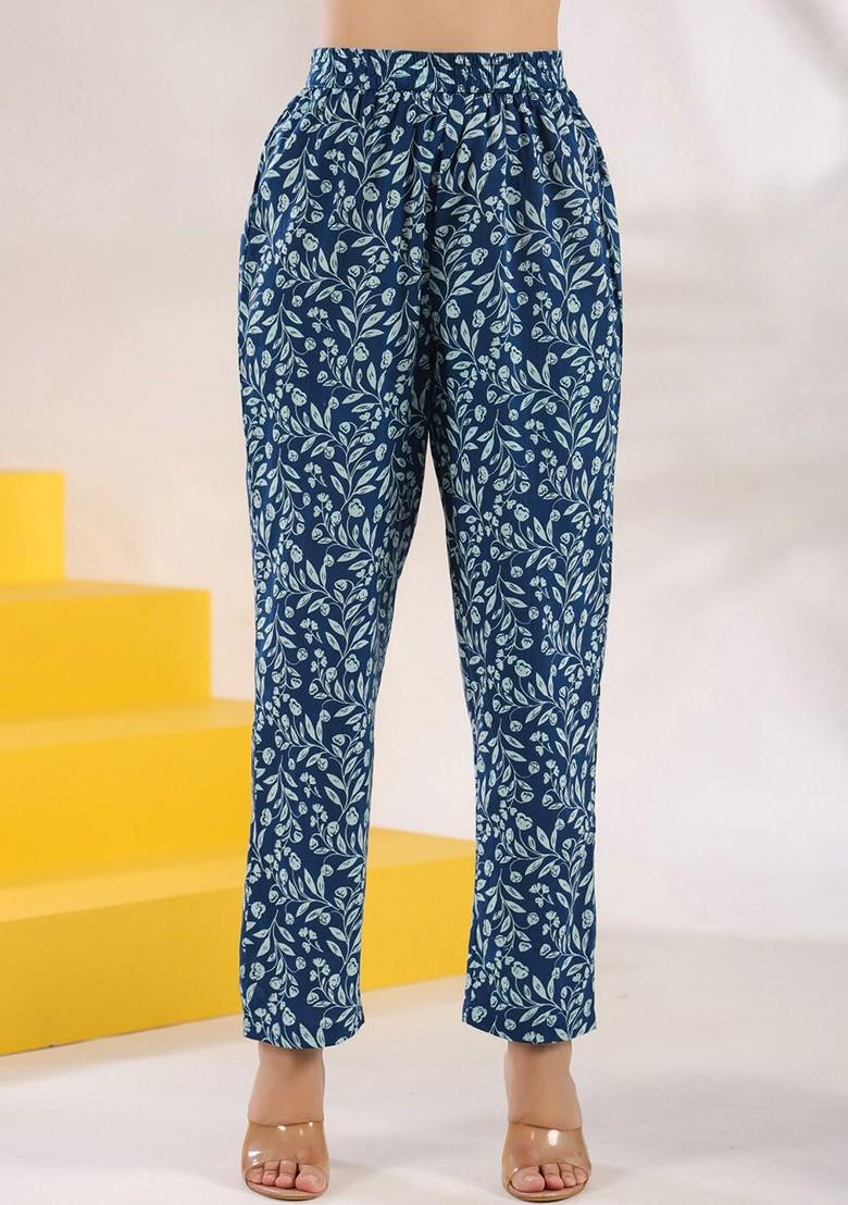 Blue Floral Print Cotton Kurta Set