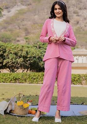 Pink Checked Cotton Fusion Set