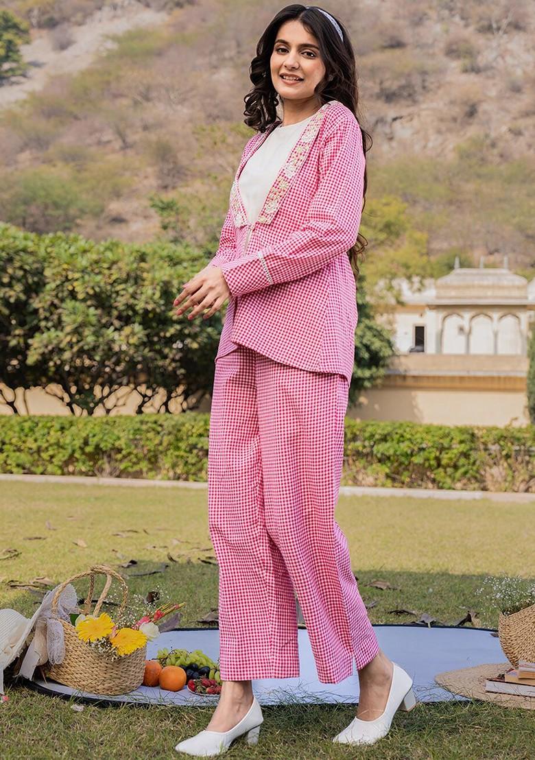 Pink Checked Cotton Fusion Set