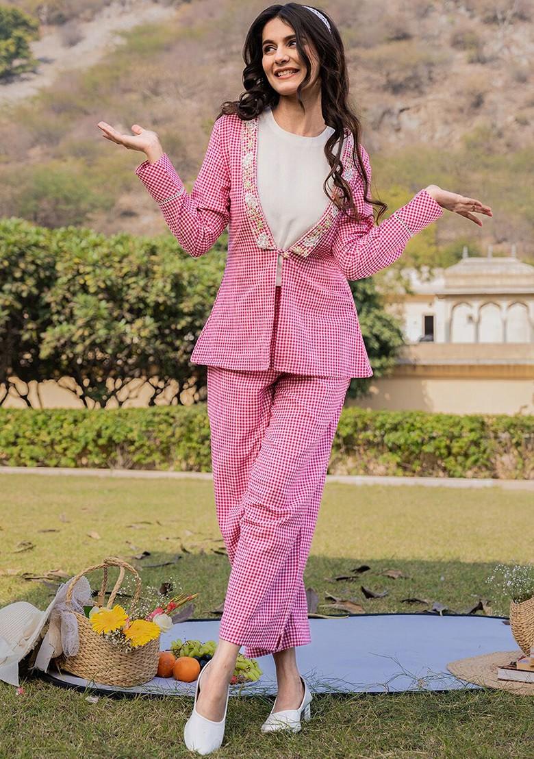 Pink Checked Cotton Fusion Set