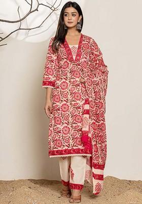 Pink Embroidered Cotton Kurta Set