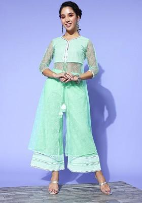 Sea Green Printed Cotton Fusion Set