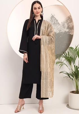 Black Solid Poly Blend Kurta Set
