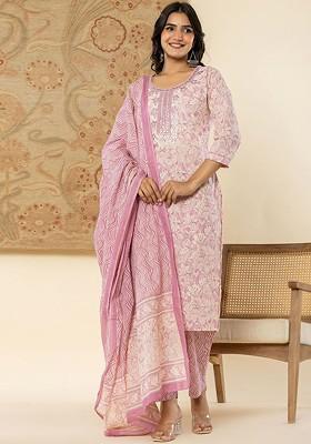 Lavender Floral Print Cotton Kurta Set