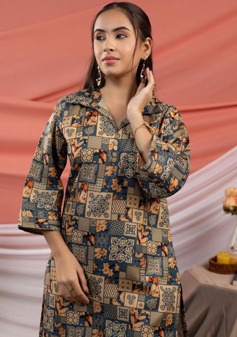 Grey Floral Print Cotton Fusion Set