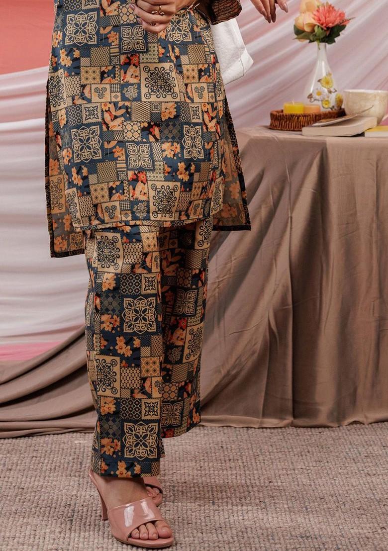 Grey Floral Print Cotton Fusion Set