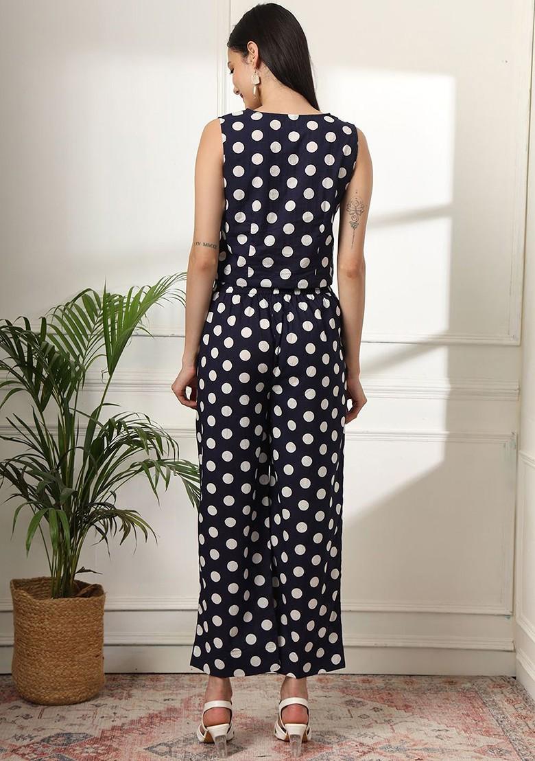 Navy Blue Polka Dot Cotton Fusion Set