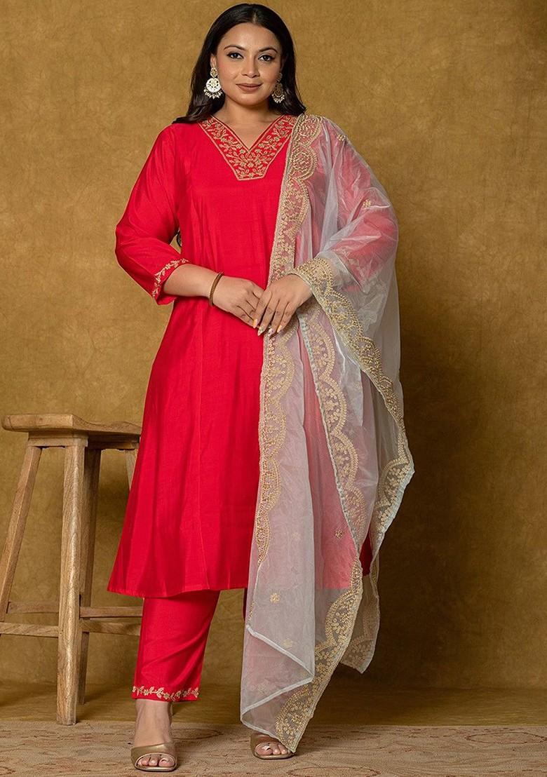 Fuchsia Floral Print Poly Blend Kurta Set